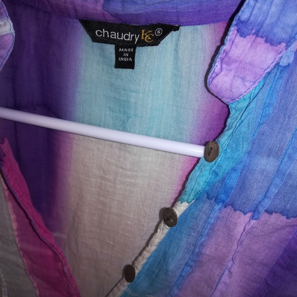 3/4 roll up sleeve colorful sheer blouse - Picture 5 of 8